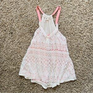 Jolt Pink and Cream Tank Top with Lace XL Cami